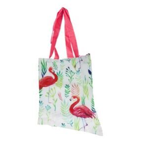 Flamingo Polyester Foldup Shopping Bag with Matching Zippered Storage Pouch